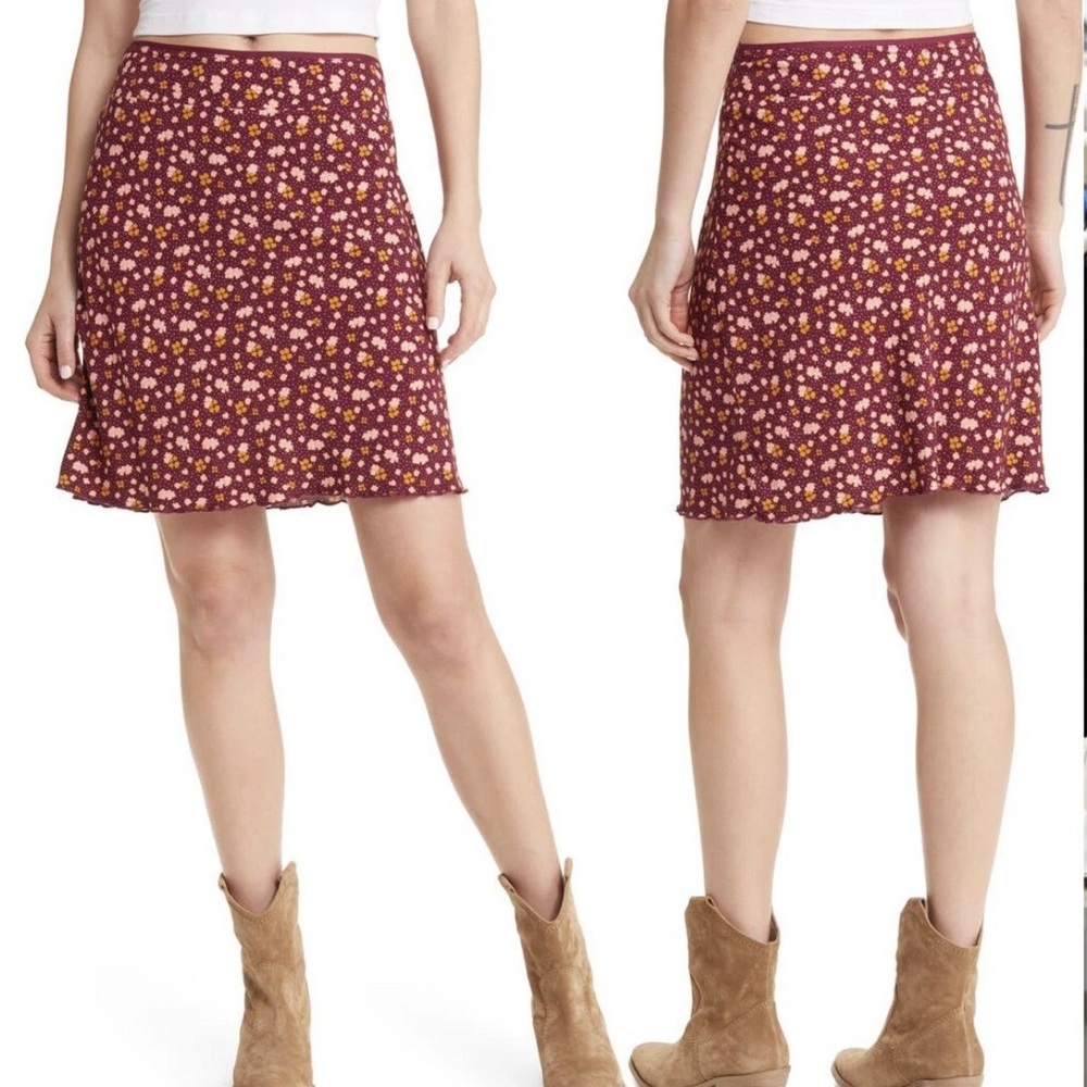 Free People IRL Mini Skirt Floral Print Plum Combo Size 12